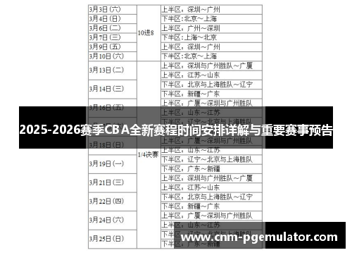 2025-2026赛季CBA全新赛程时间安排详解与重要赛事预告