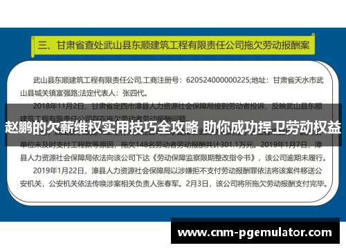 赵鹏的欠薪维权实用技巧全攻略 助你成功捍卫劳动权益